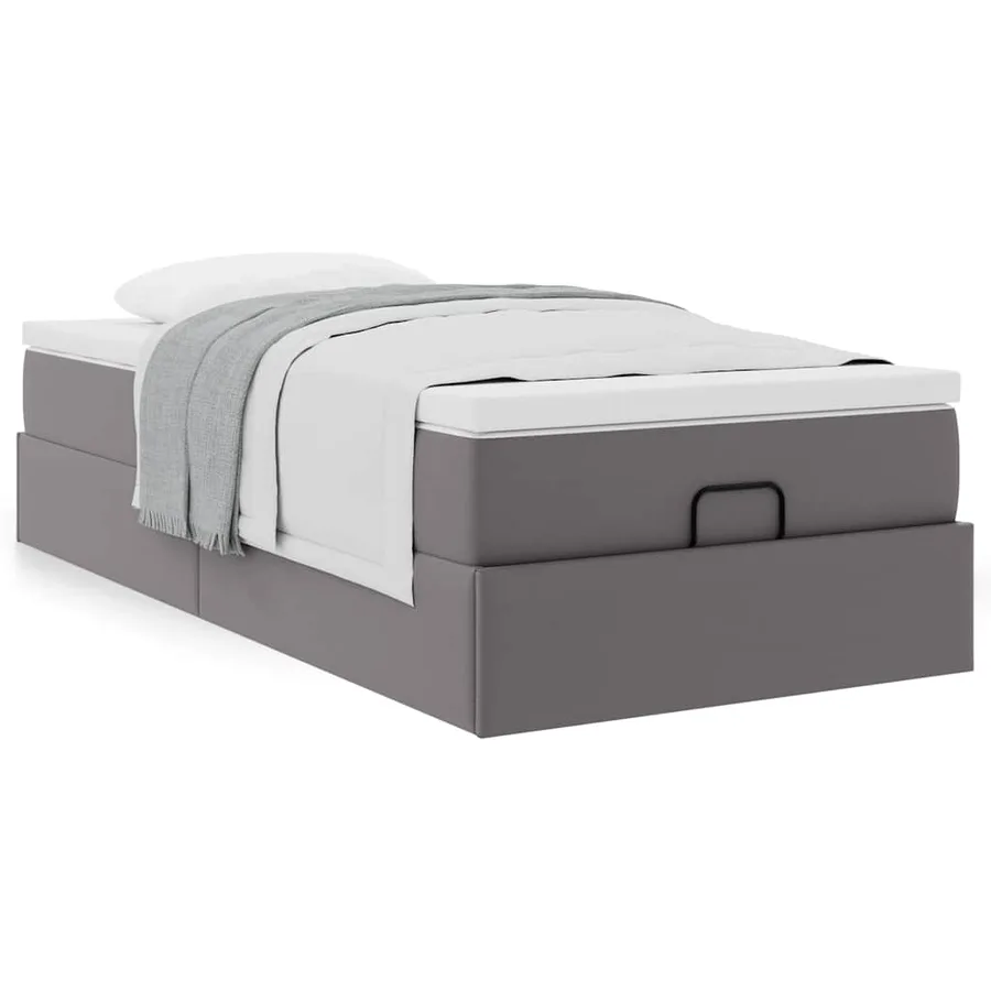 Cadre de lit ottoman avec matelas gris 100x200 cm similicuir - 4