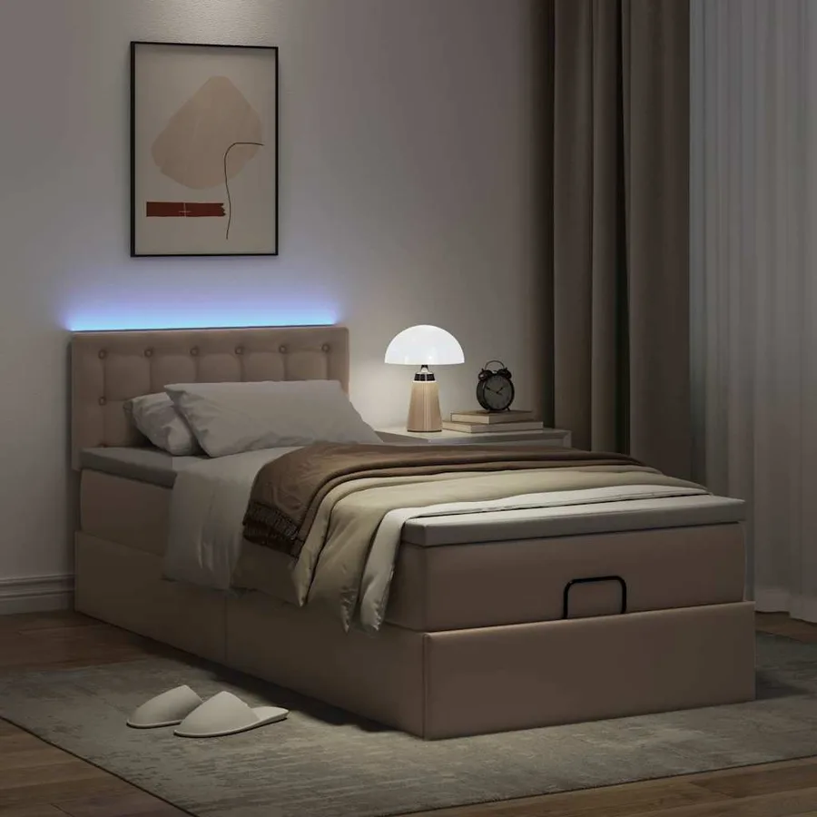 Cadre de lit ottoman et matelas cappuccino 100x200cm similicuir - 3