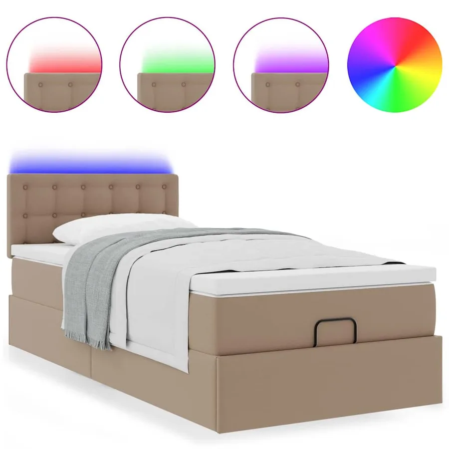 Cadre de lit ottoman et matelas cappuccino 100x200cm similicuir - 5