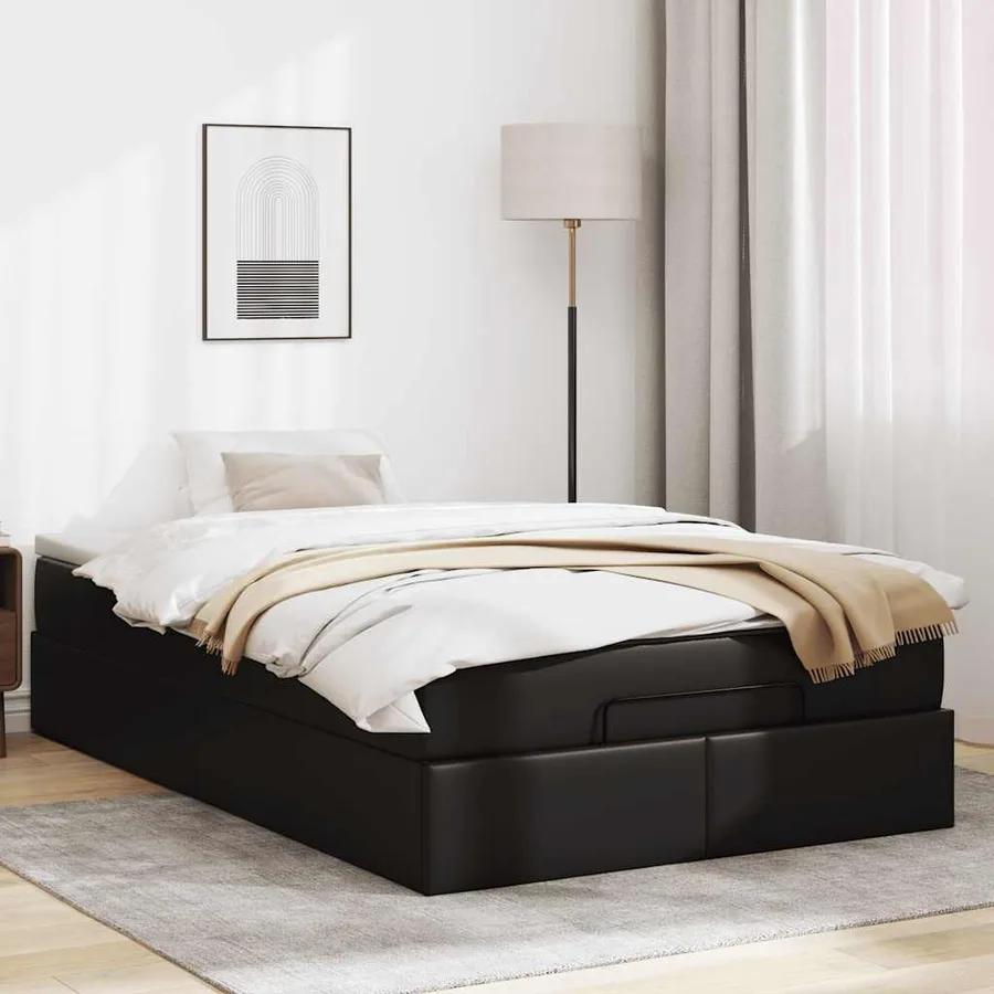 Cadre de lit ottoman avec matelas noir 120x190 cm similicuir - 3