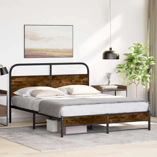 Cadre de lit sans matelas 150x200 cm chêne fumé bois ingénierie