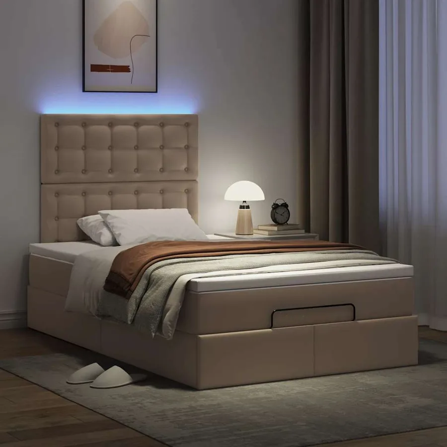 Cadre de lit ottoman et matelas cappuccino 120x200cm similicuir - 3