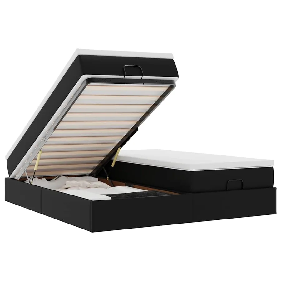 Cadre de lit ottoman avec matelas noir 160x200 cm similicuir - 2