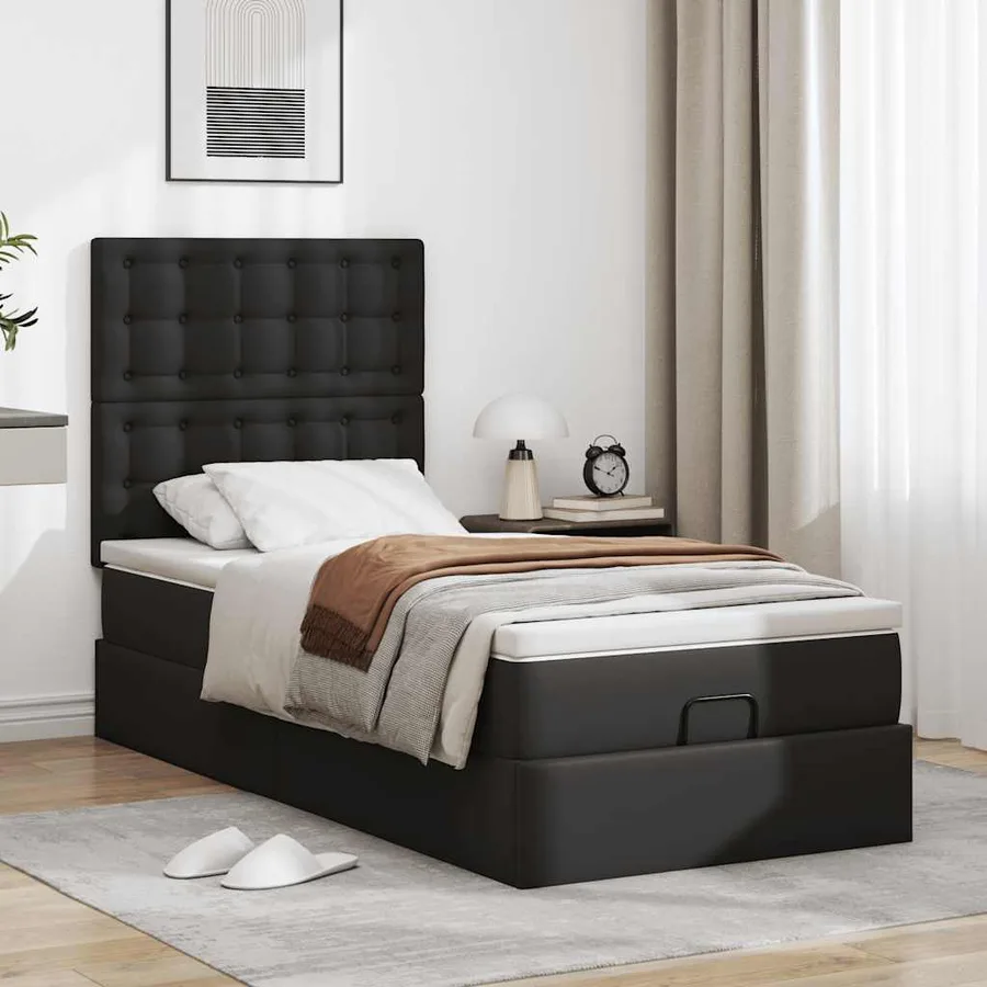 Lit ottoman avec matelas noir 90x200 cm similicuir - 3