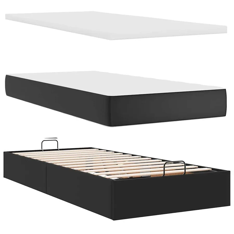 Lit ottoman avec matelas noir 90x200 cm similicuir - 8