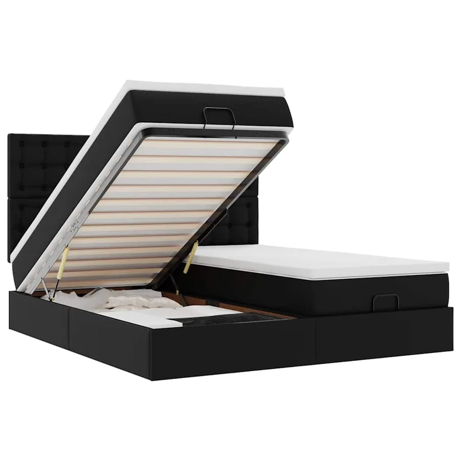Lit ottoman avec matelas & LED Noir 180x200cm similicuir - 2