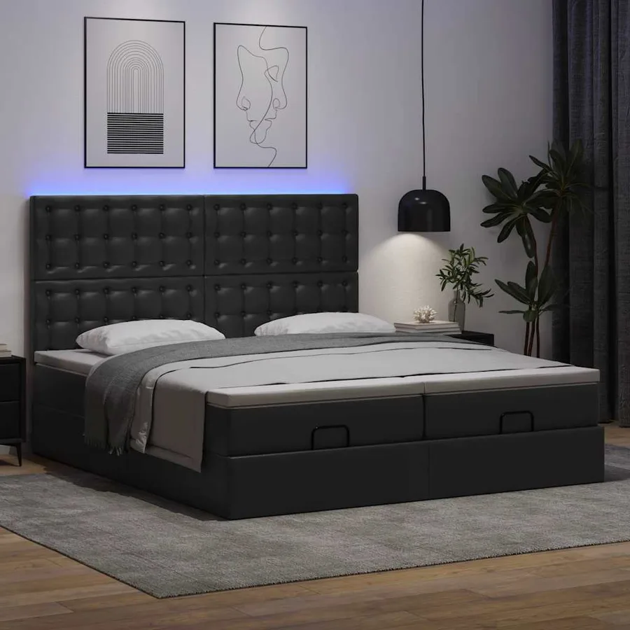 Lit ottoman avec matelas & LED Noir 180x200cm similicuir - 3