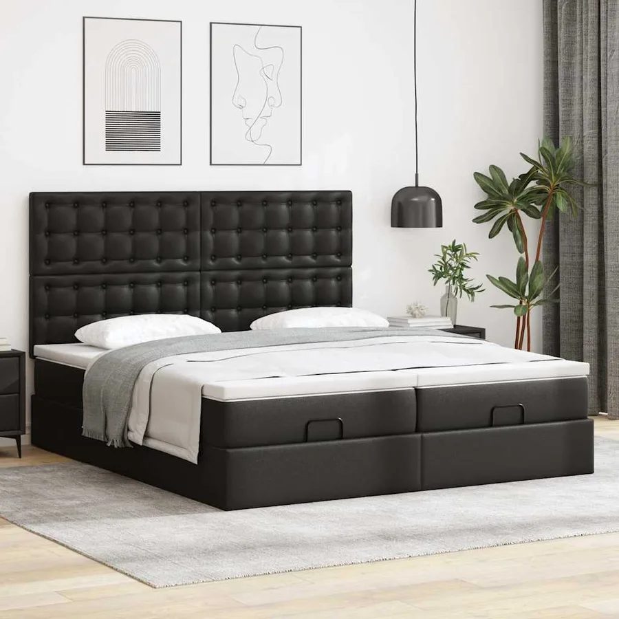Lit ottoman avec matelas & LED Noir 180x200cm similicuir - 4