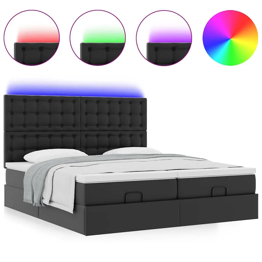 Lit ottoman avec matelas & LED Noir 180x200cm similicuir - 5