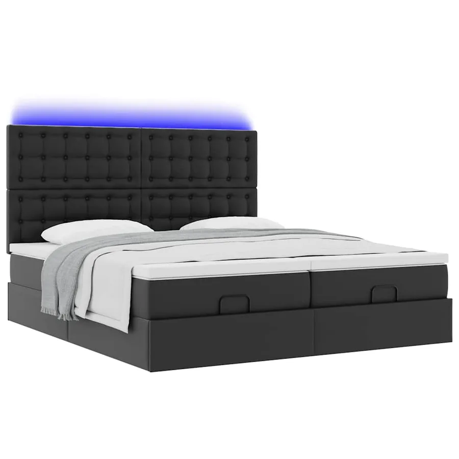 Lit ottoman avec matelas & LED Noir 180x200cm similicuir - 6