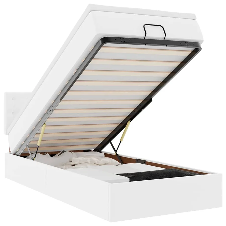 Lit ottoman avec matelas blanc 90x200 cm similicuir - 2