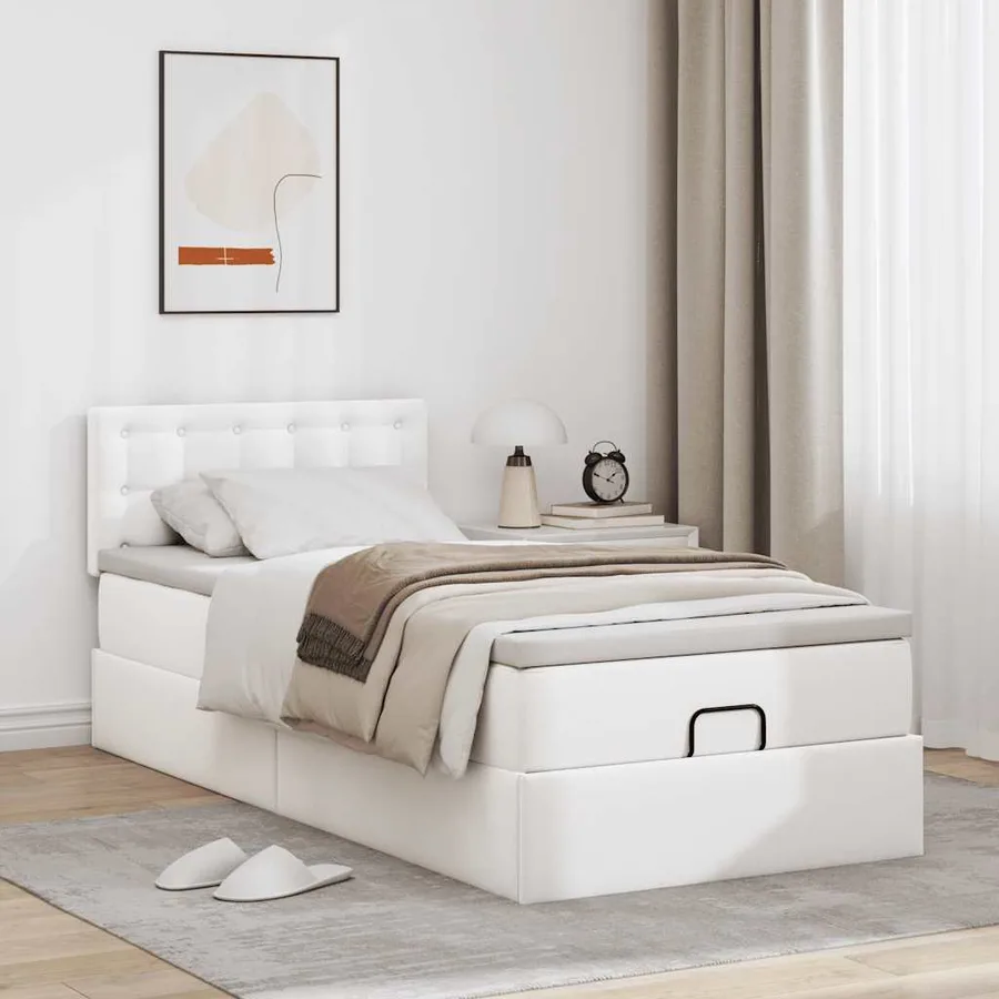 Lit ottoman avec matelas blanc 90x200 cm similicuir - 3