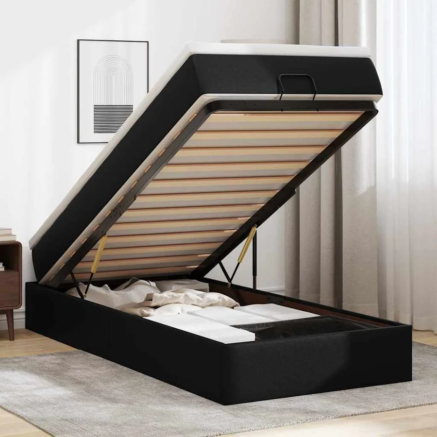 Cadre de lit ottoman avec matelas noir 90x190 cm similicuir