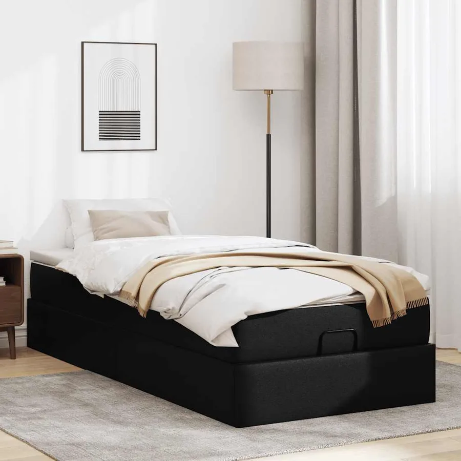 Cadre de lit ottoman avec matelas noir 90x190 cm similicuir - 3