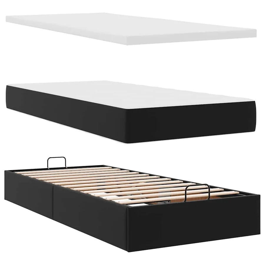 Cadre de lit ottoman avec matelas noir 90x190 cm similicuir - 8