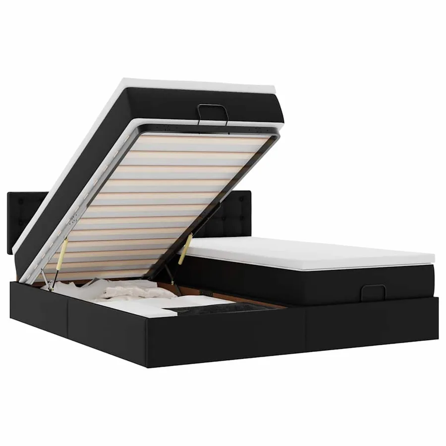 Cadre de lit ottoman avec matelas noir 200x200 cm similicuir - 2