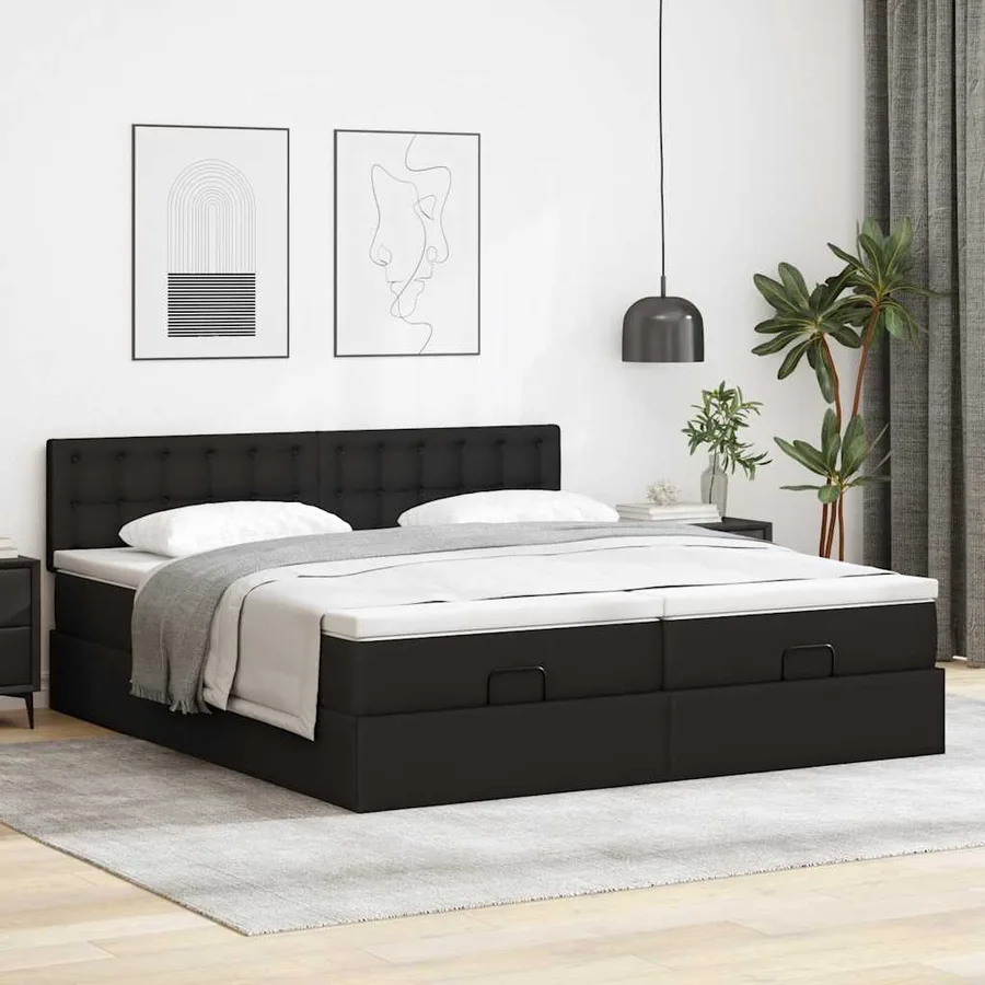 Cadre de lit ottoman avec matelas noir 200x200 cm similicuir - 3