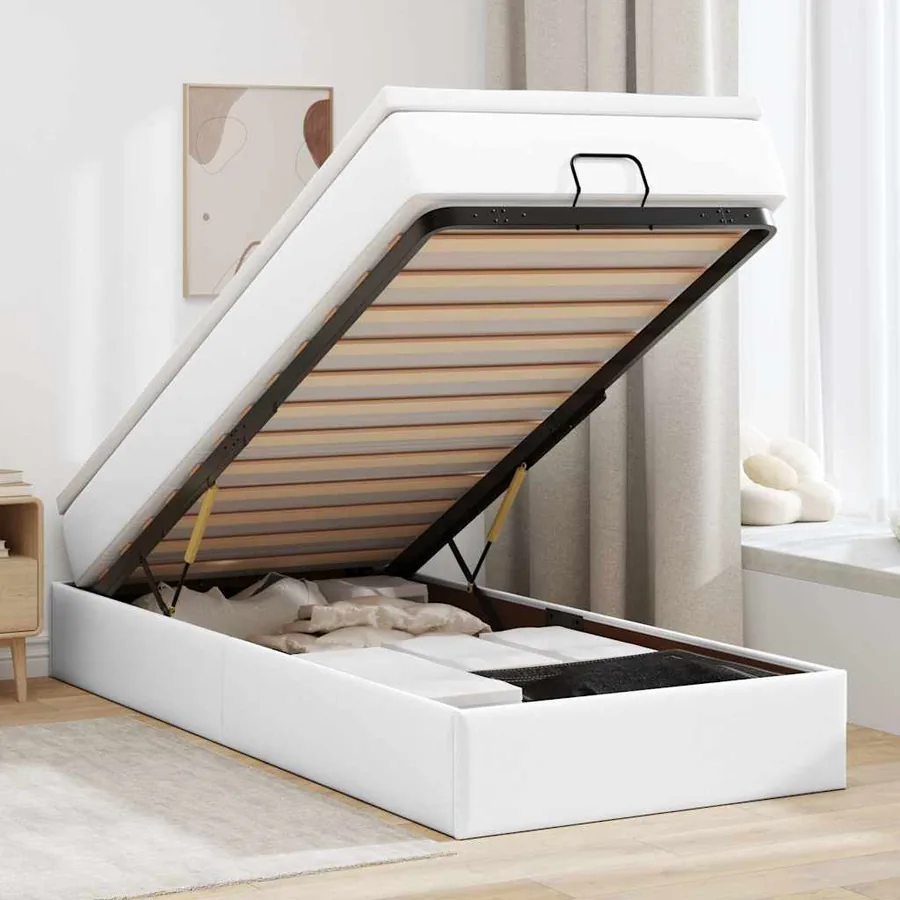 Cadre de lit ottoman avec matelas blanc 80x200 cm similicuir