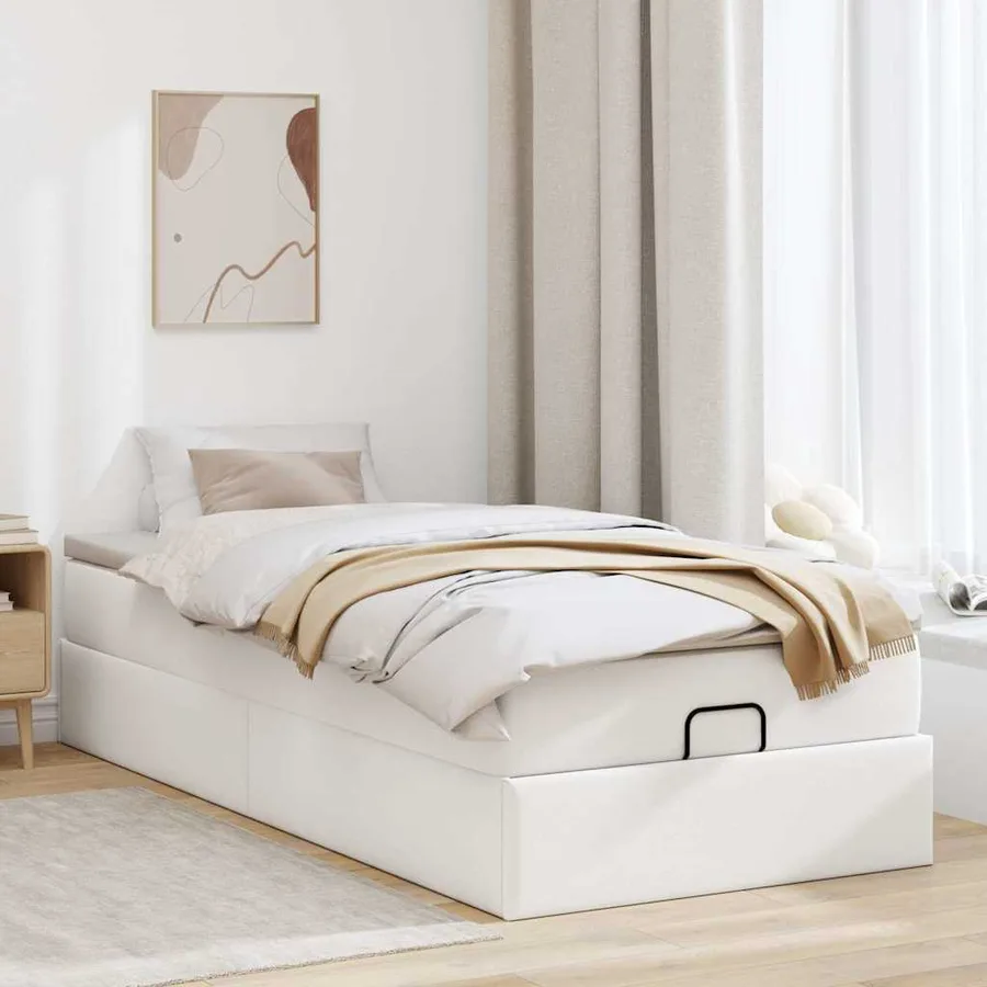 Cadre de lit ottoman avec matelas blanc 80x200 cm similicuir - 3