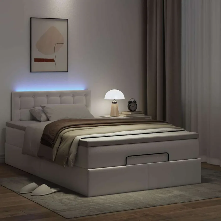 Lit ottoman avec matelas & LED blanc pur 120x190cm similicuir - 3
