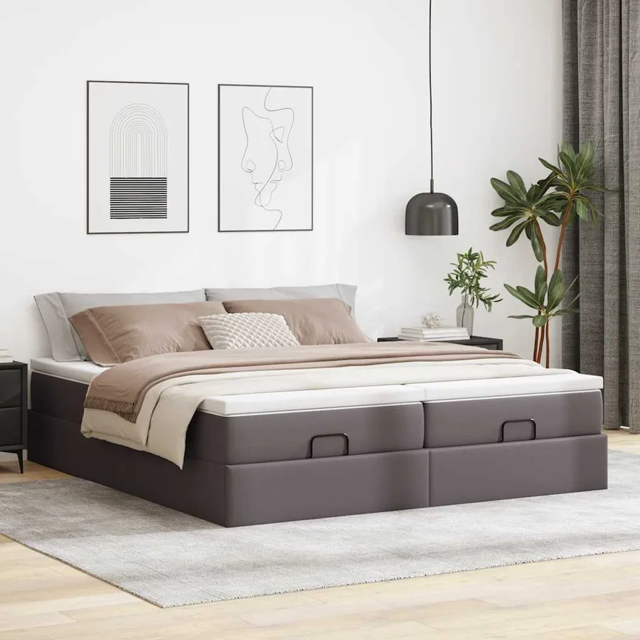 Cadre de lit ottoman avec matelas gris 180x200 cm similicuir - 3