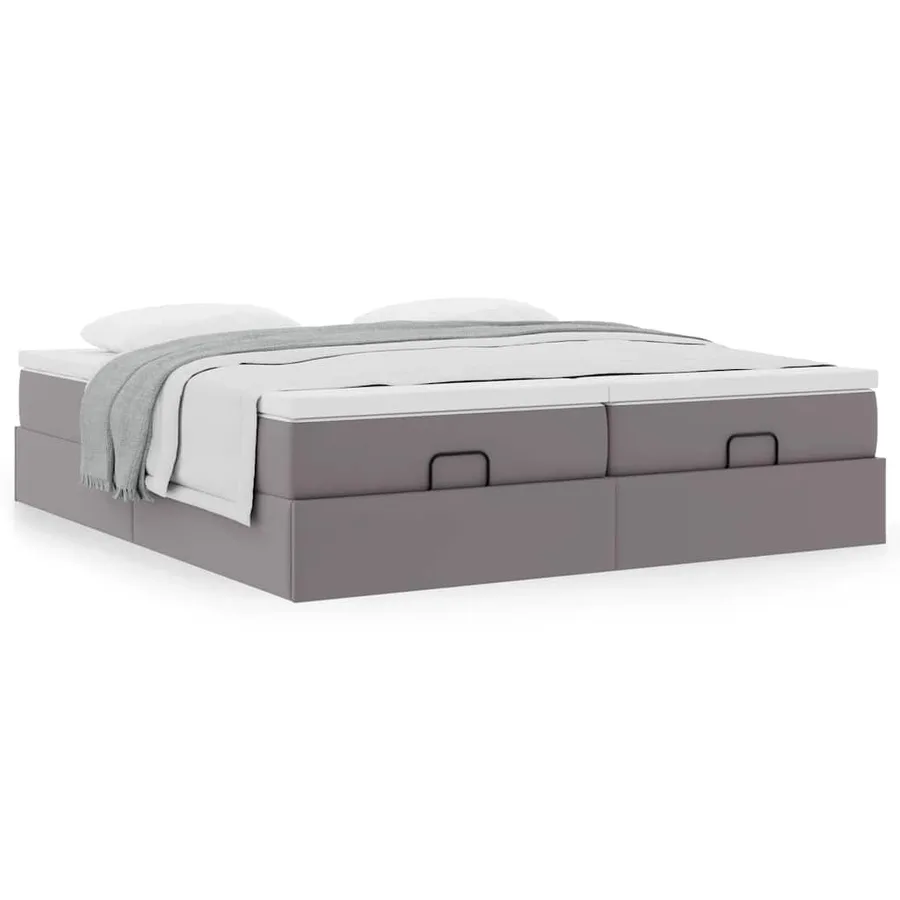Cadre de lit ottoman avec matelas gris 180x200 cm similicuir - 4