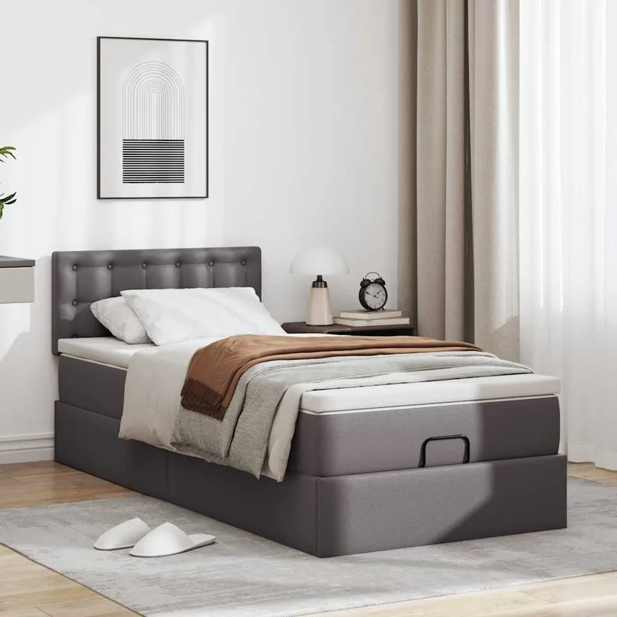 Lit ottoman avec matelas gris 90x200 cm similicuir - 3