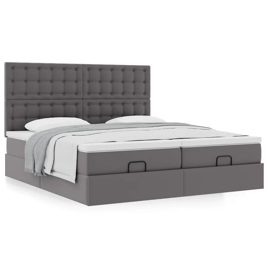 Cadre de lit ottoman avec matelas gris 180x200 cm similicuir - 3