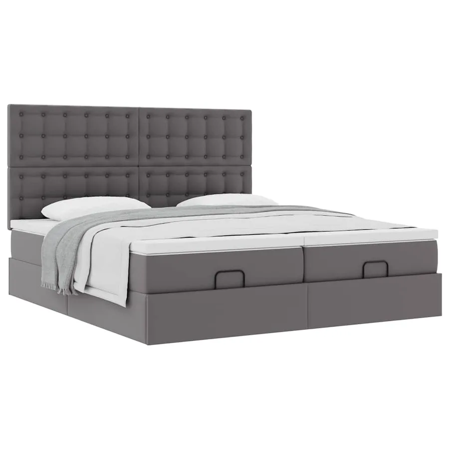 Cadre de lit ottoman avec matelas gris 180x200 cm similicuir - 4