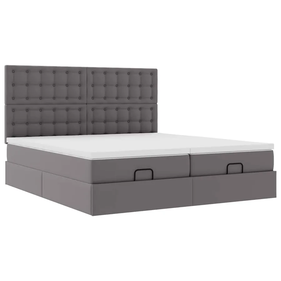 Cadre de lit ottoman avec matelas gris 180x200 cm similicuir - 5
