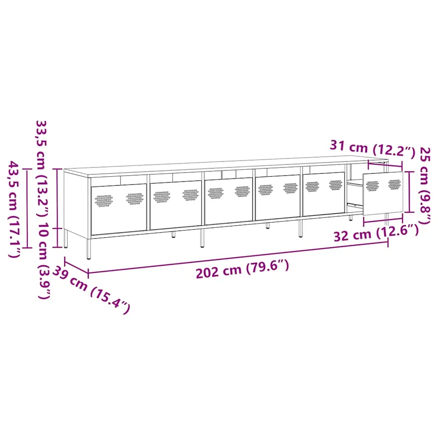 Meuble TV blanc 202x39x43,5 cm acier laminé à froid - 13