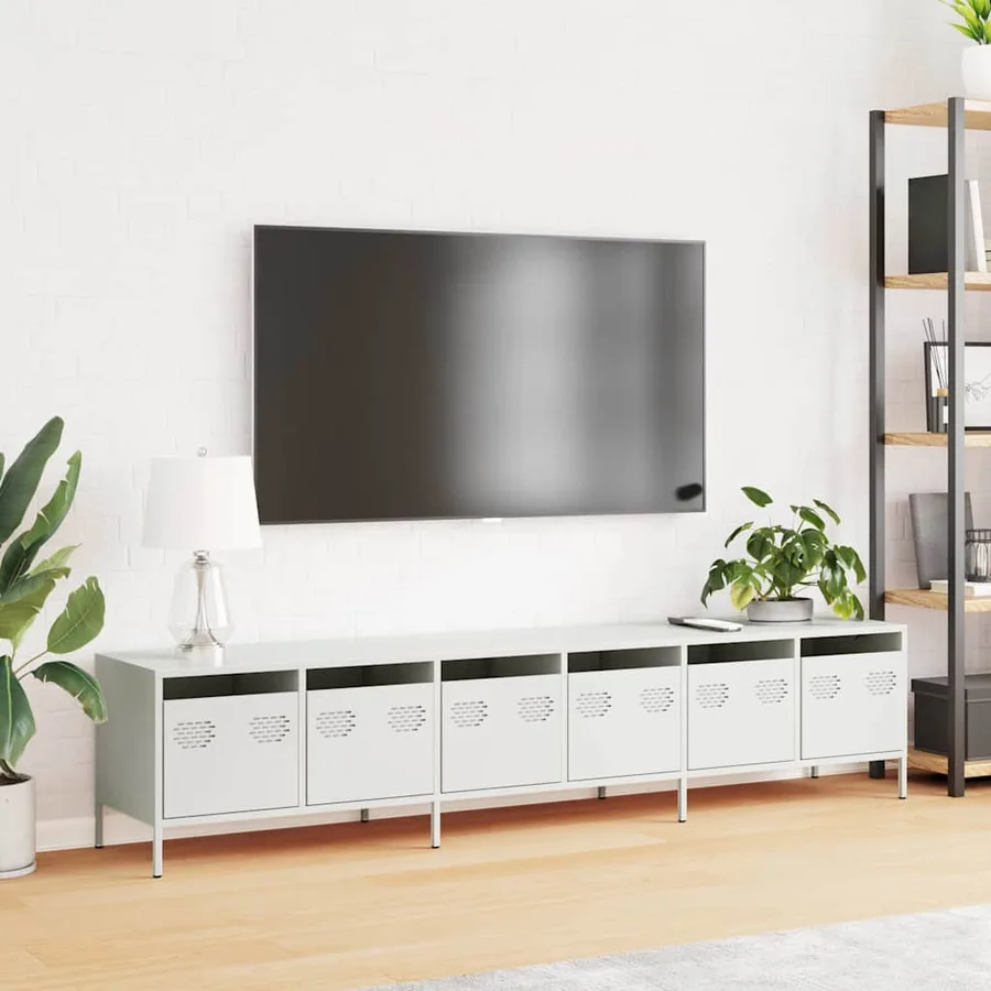 Meuble TV blanc 202x39x43,5 cm acier laminé à froid - 3