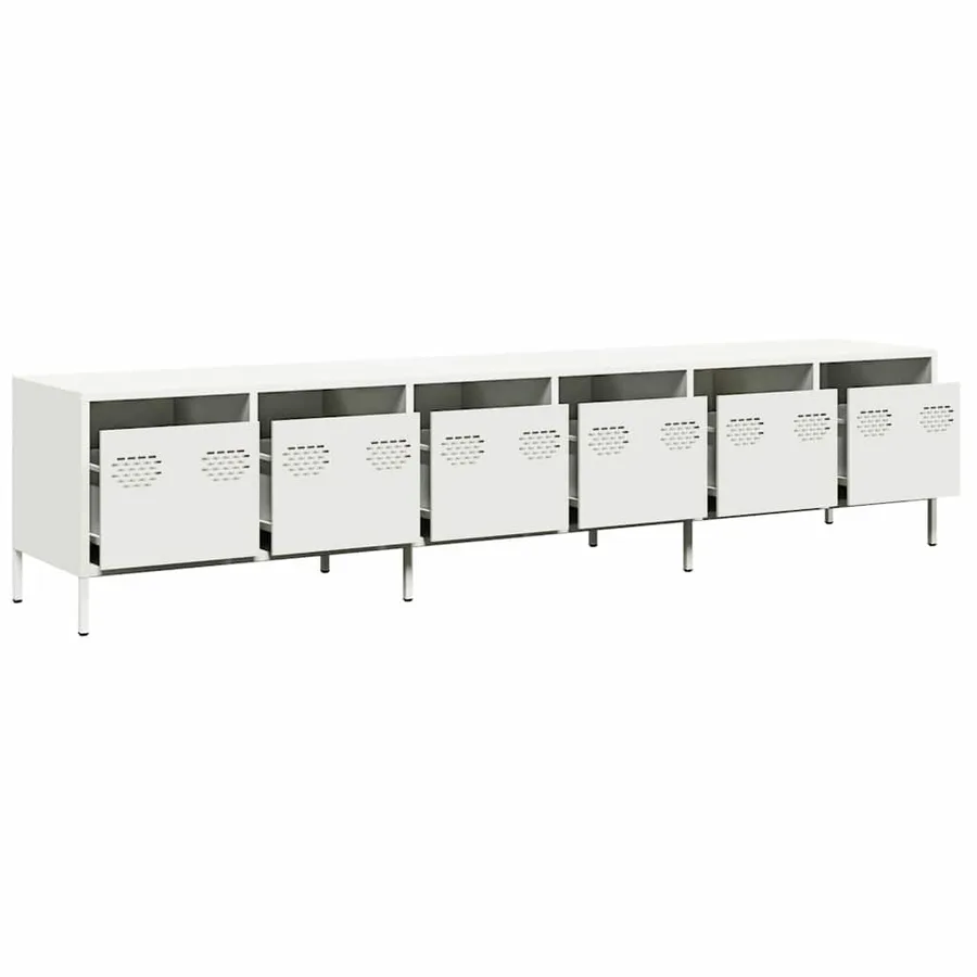 Meuble TV blanc 202x39x43,5 cm acier laminé à froid - 4