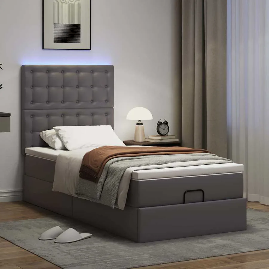 Cadre de lit ottoman avec matelas gris 80x200 cm similicuir - 3
