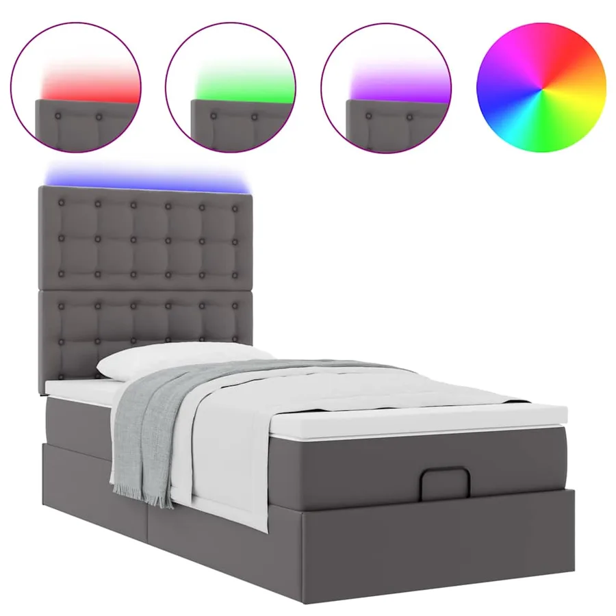 Cadre de lit ottoman avec matelas gris 80x200 cm similicuir - 5