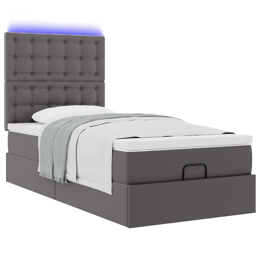 Cadre de lit ottoman avec matelas gris 80x200 cm similicuir - 6