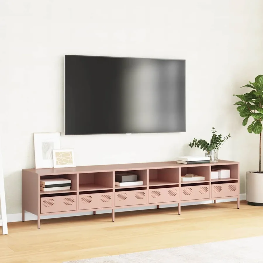 Meuble TV rose 202x39x43,5 cm acier laminé à froid - 3