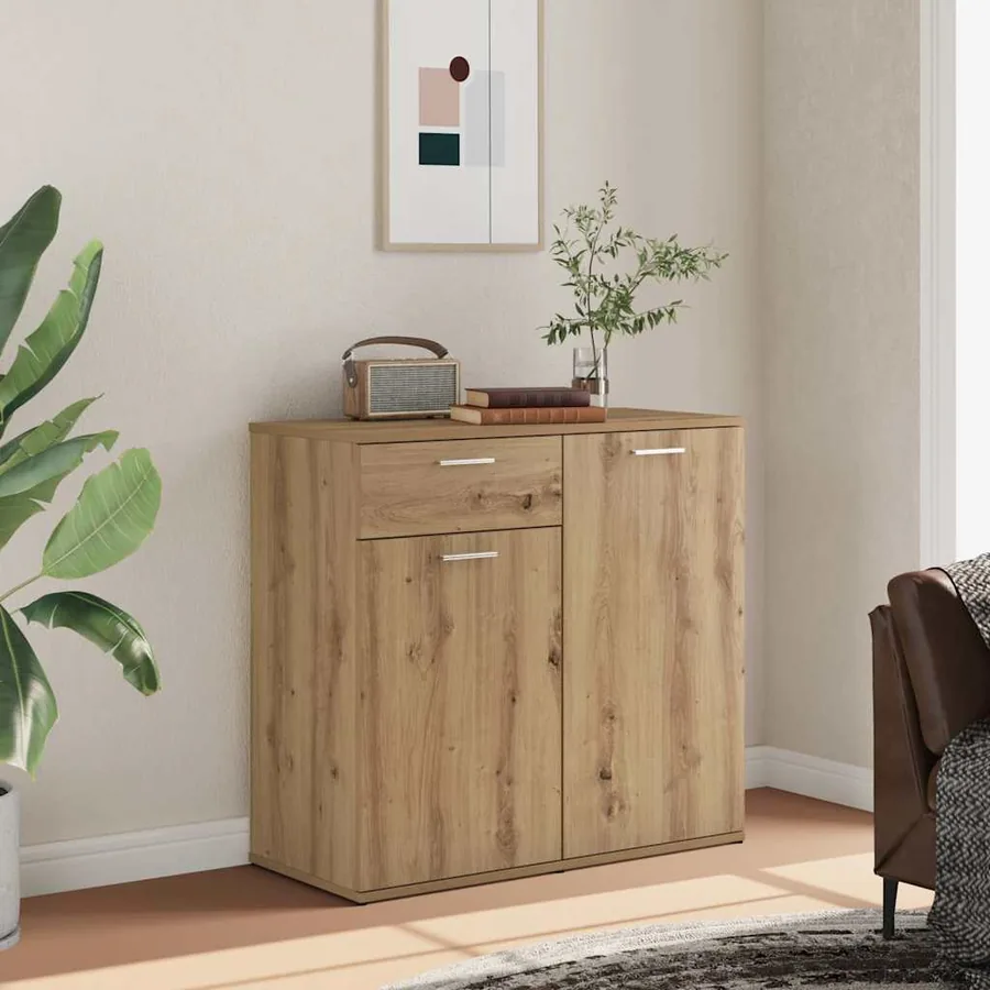 Buffet chêne artisanal 80x36x75 cm bois d'ingénierie