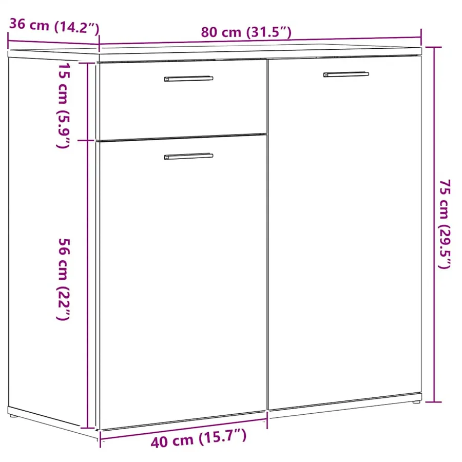 Buffet chêne artisanal 80x36x75 cm bois d'ingénierie - 11
