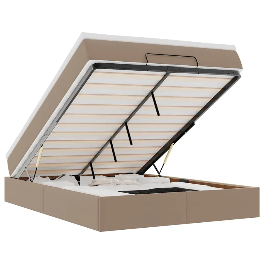 Cadre de lit ottoman et matelas cappuccino 140x200cm similicuir - 2