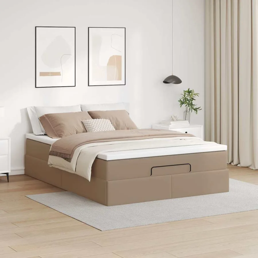 Cadre de lit ottoman et matelas cappuccino 140x200cm similicuir - 3