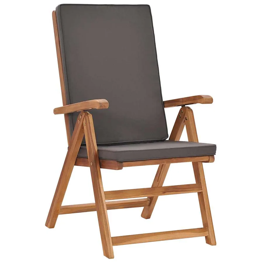 Chaises inclinables lot de 2 avec coussins Teck solide Gris - 2