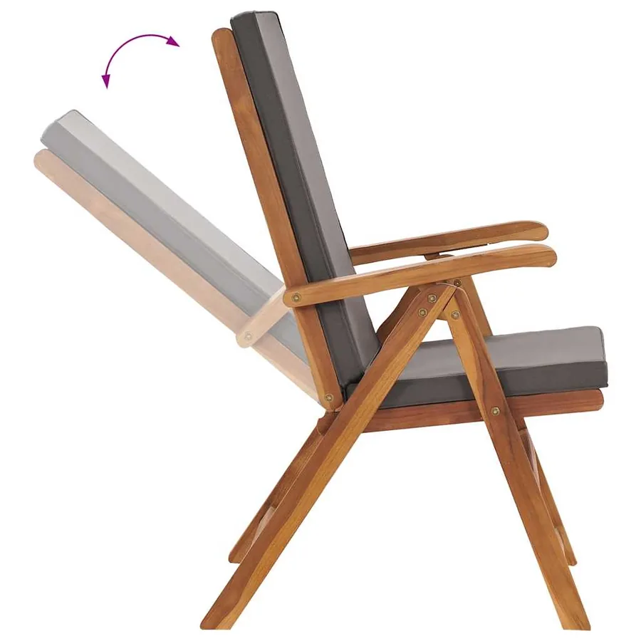 Chaises inclinables lot de 2 avec coussins Teck solide Gris - 7