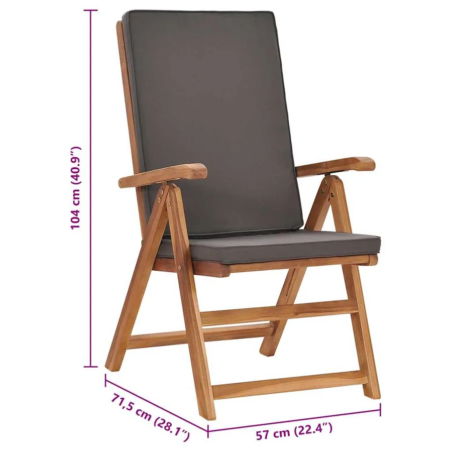 Chaises inclinables lot de 2 avec coussins Teck solide Gris - 8