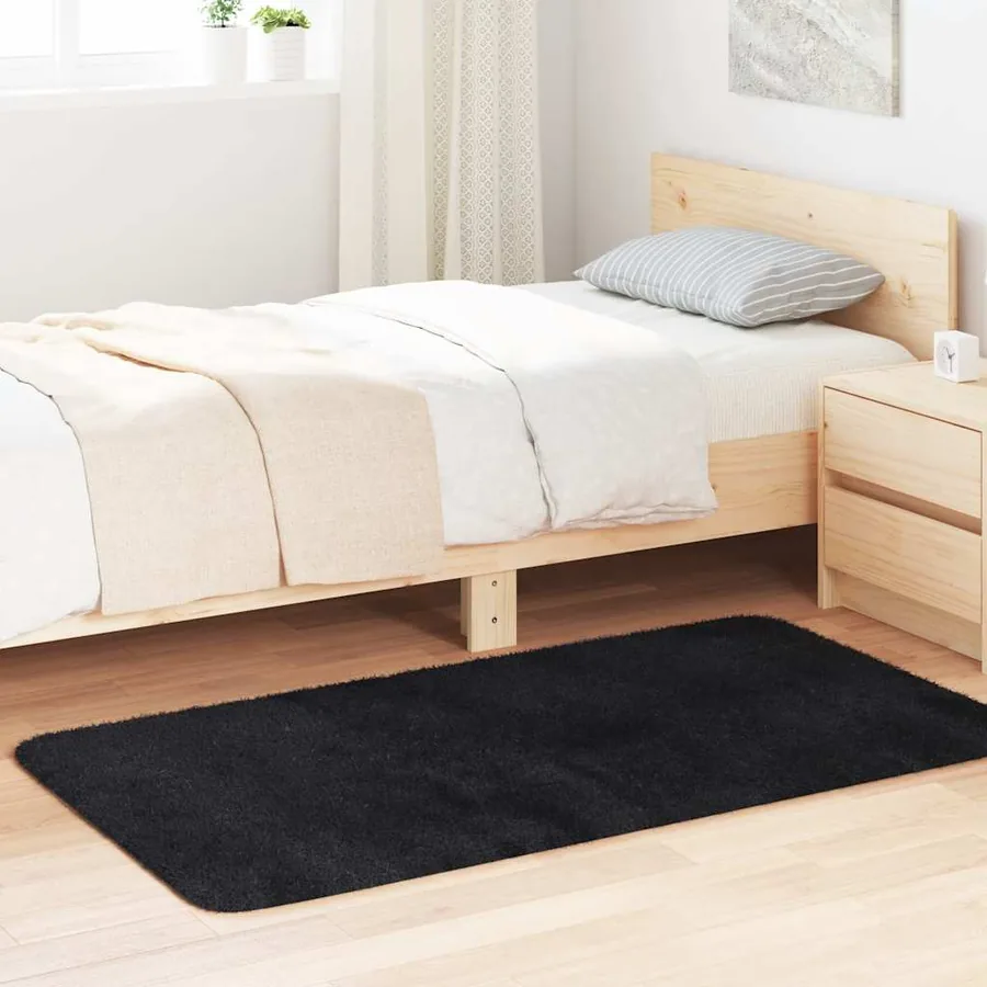 Tapis shaggy à poils longs NAVARRA noir 80x150 cm polyester