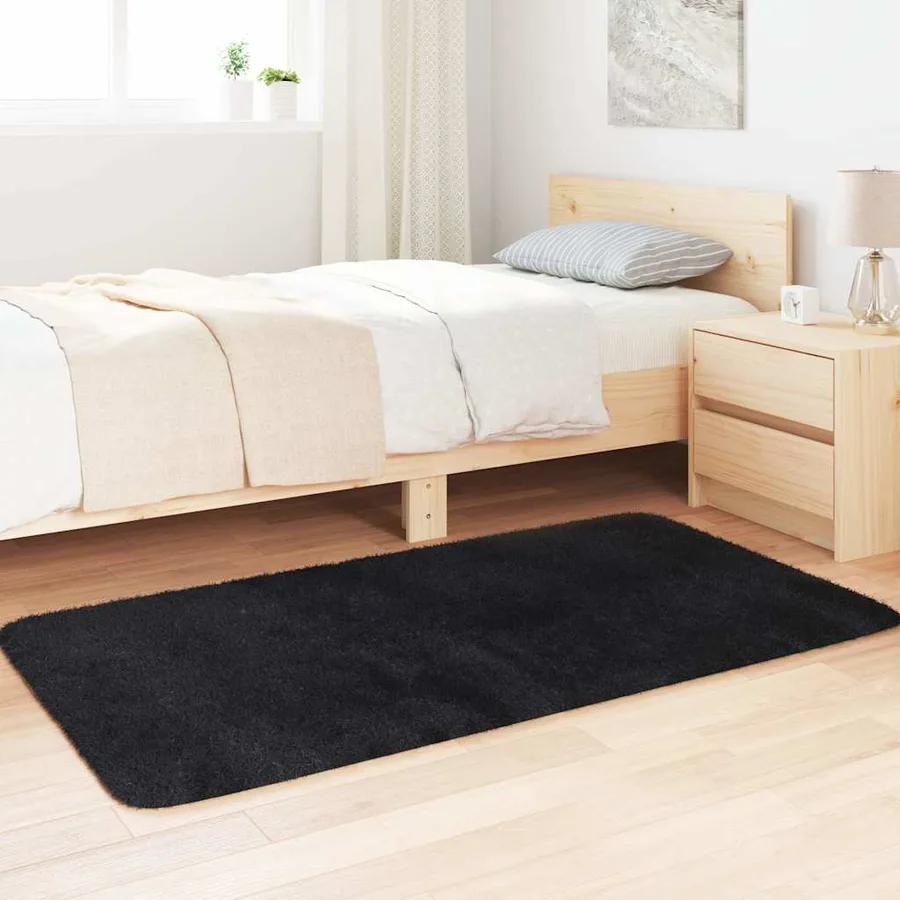 Tapis shaggy à poils longs NAVARRA noir 80x150 cm polyester - 3
