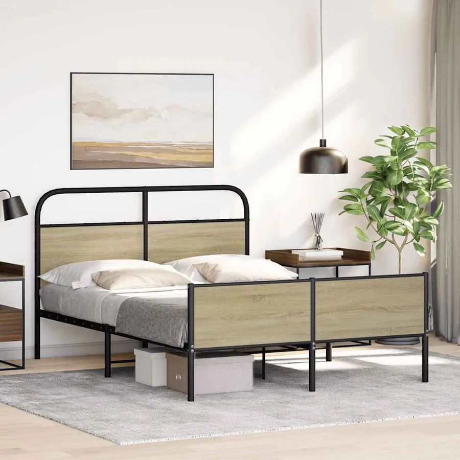 Cadre de lit sans matelas 135x190 cm chêne sonoma - 4