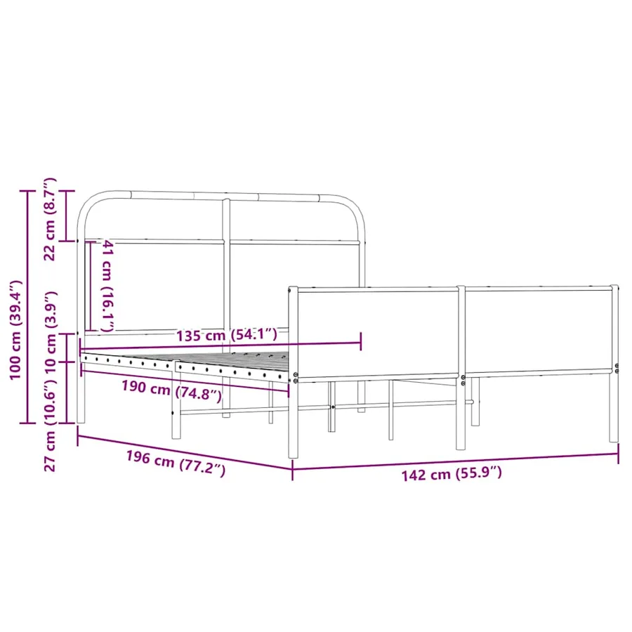 Cadre de lit sans matelas 135x190 cm chêne sonoma - 9