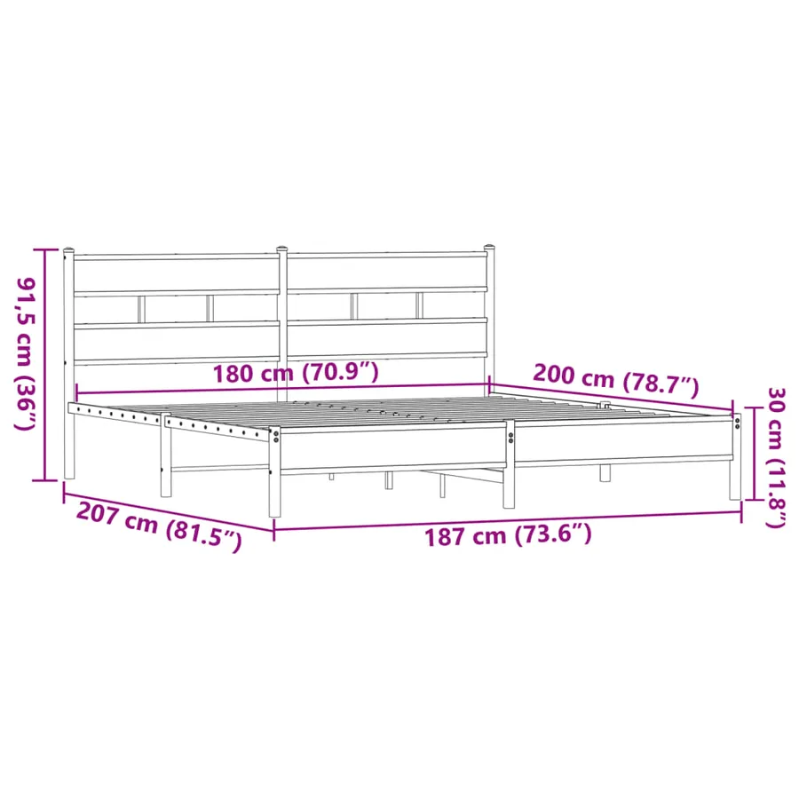 Cadre de lit en métal sans matelas chêne marron 180x200 cm - 9