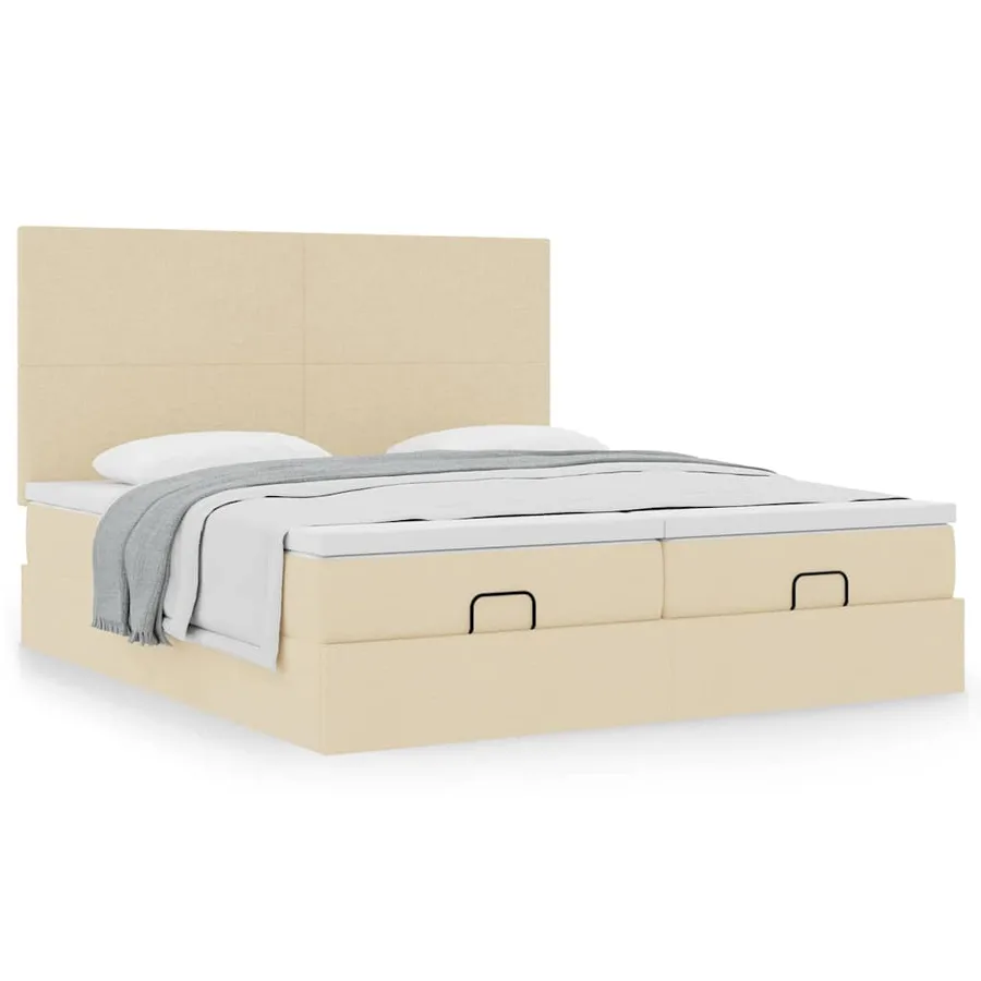 Cadre de lit ottoman avec matelas crème 180x200 cm tissu - 4